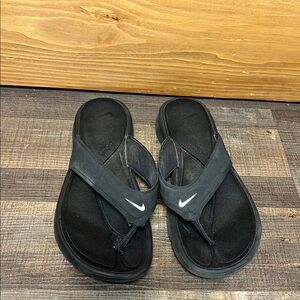 Nike‎ Black Sandals White Logo Comfort 9 Flip Flops Sandals Summer Beach Casual